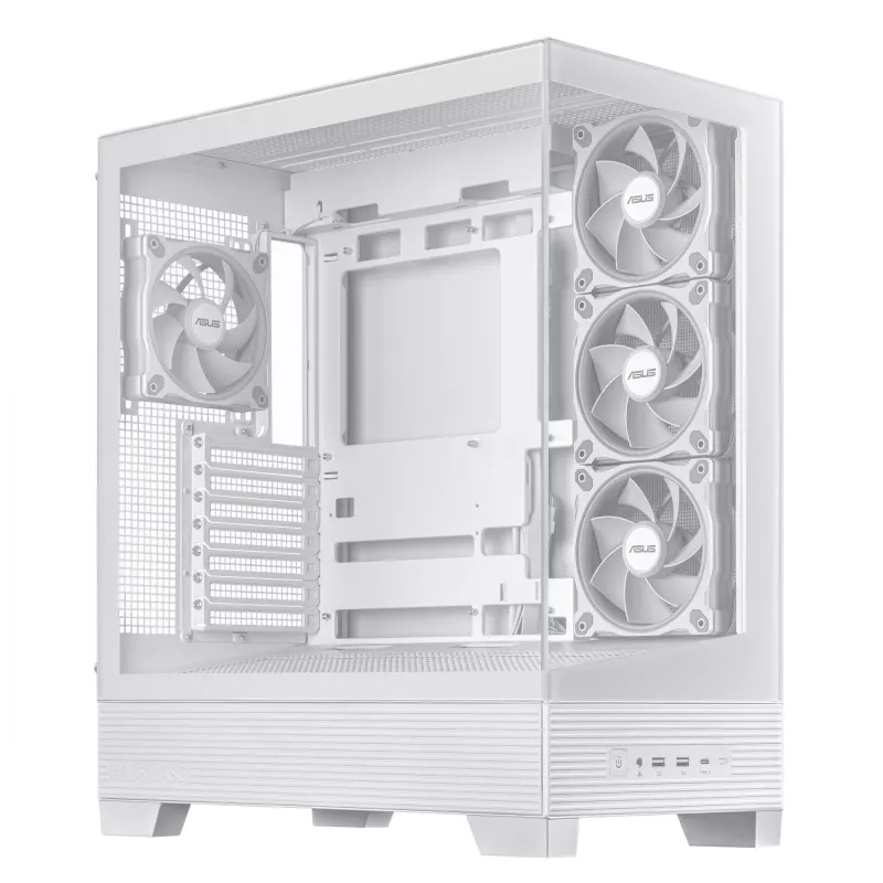 PC skriňa ASUS A31 Plus TG ARGB WHITE Midi Tower — ATX, temperované sklo, ARGB, 3x120mm + 1x120mm ventilátor, 38 cm GPU, 165 mm CPU chladič