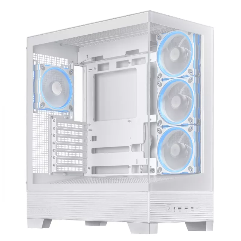 PC skriňa ASUS A31 Plus TG ARGB WHITE Midi Tower — ATX, temperované sklo, ARGB, 3x120mm + 1x120mm ventilátor, 38 cm GPU, 165 mm CPU chladič