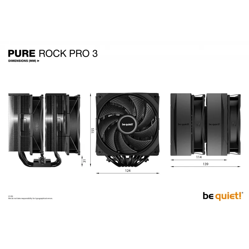 be quiet! Pure Rock Pro 3 čierny procesorový vzduchový chladič 12 cm 1 ks