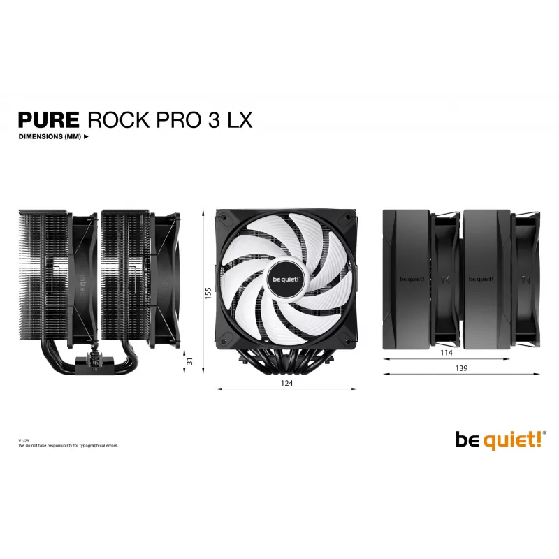 be quiet! Pure Rock Pro 3 LX čierny procesorový vzduchový chladič 12 cm 1 ks