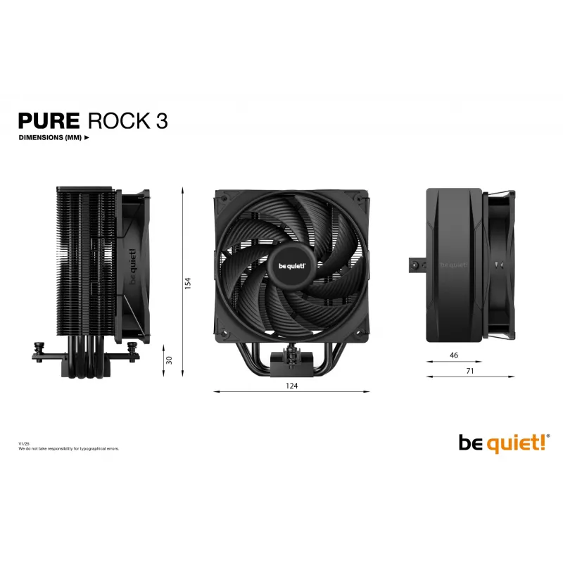 be quiet! Pure Rock 3 čierny procesorový vzduchový chladič 12 cm 1 ks