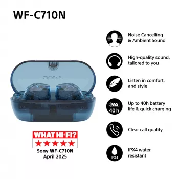 Headset Sony WFC710NL.CE7 In-Ear True Wireless Earbuds, Bluetooth 5.3, ANC, IPX4, 8,5/12 hod. prehrávanie, sklenená modrá