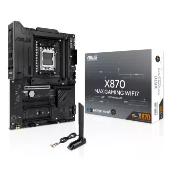 Základná doska ASUS X870 MAX GAMING WIFI7 ATX — AMD X870, Socket AM5, DDR5, 4 DIMM, 256 GB, Wi‑Fi 7, Bluetooth 5.4, 3 M.2, 2x USB4 Gen3x2