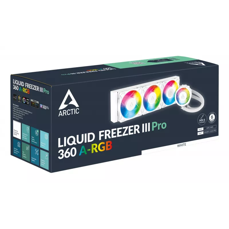 ARCTIC Liquid Freezer III Pro 360 A-RGB (biela) - multi-kompatibilný all-in-one CPU vodný chladič s A-RGB