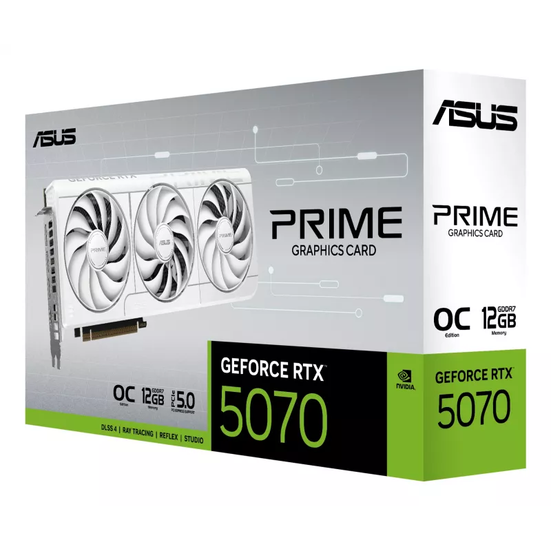 Grafická karta ASUS GeForce RTX 5070 12 GB GDDR7, PCIe 5.0, 192-bit, biela, 3 ventilátory
