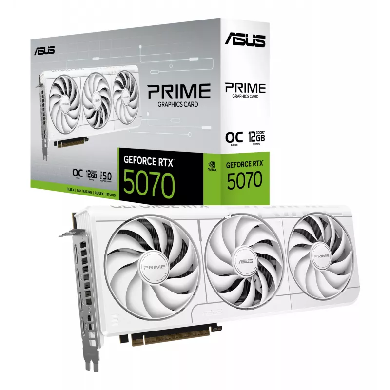 Grafická karta ASUS GeForce RTX 5070 12 GB GDDR7, PCIe 5.0, 192-bit, biela, 3 ventilátory