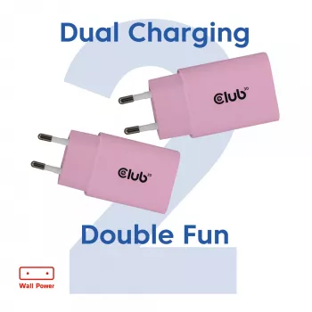 CLUB3D 2 balenie USB C nabíjačka 30 Watt biela, interiérová, AC, ružová
