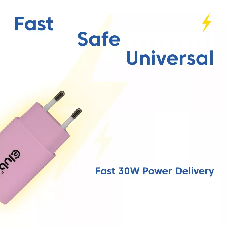 CLUB3D 2 balenie USB C nabíjačka 30 Watt biela, interiérová, AC, ružová