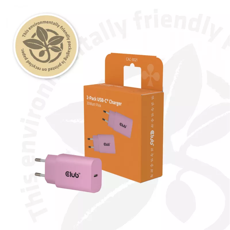 CLUB3D 2 balenie USB C nabíjačka 30 Watt biela, interiérová, AC, ružová