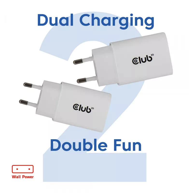 USB‑C nabíjačka 2 balenie CLUB3D CAC-3020, 30 W celkom, biela