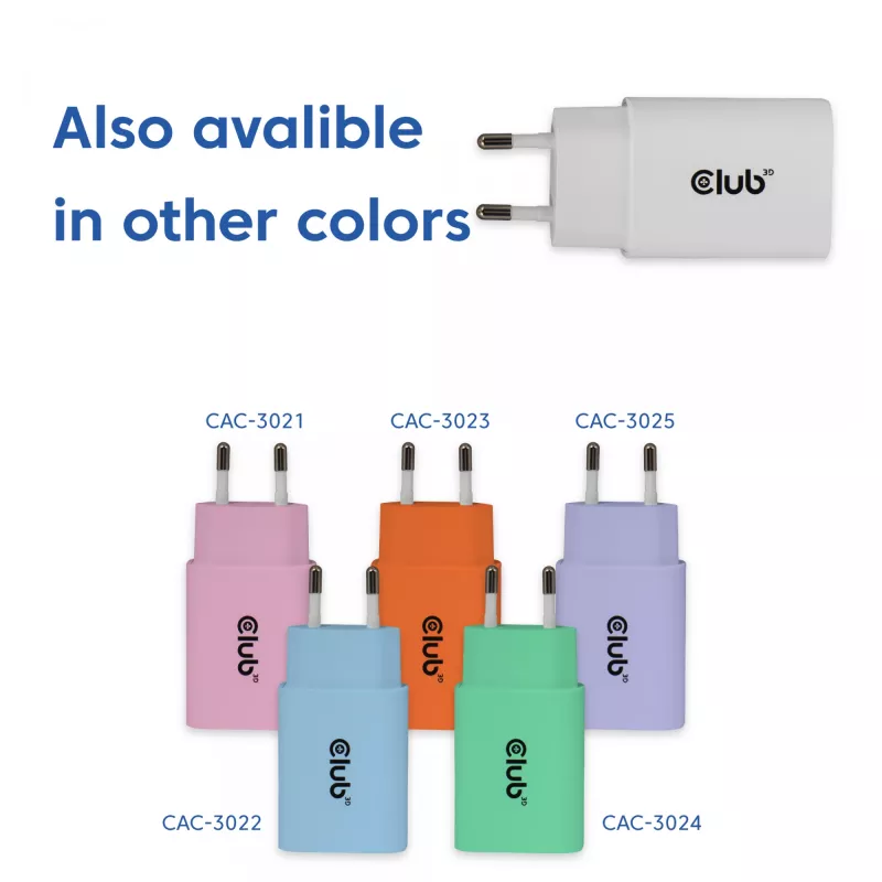 USB‑C nabíjačka 2 balenie CLUB3D CAC-3020, 30 W celkom, biela