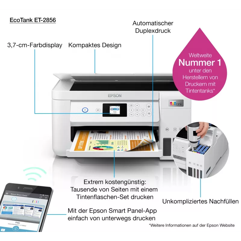 Epson EcoTank ET-2856 atramentová A4 5760 x 1440 DPI 33 str./min Wi-Fi