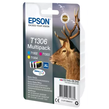Epson Stag Multipack 3-farebný T1306 DURABrite Ultra atrament, vysoký (XL) výnos, azúrová, purpurová, žltá, pigmentový atrament, 10,1 ml, 1 ks, viacnásobné balenie