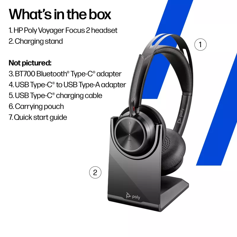 HP Poly Voyager Focus 2 USB-C-C Headset +USB-C/A adaptér +nabíjacia stanica