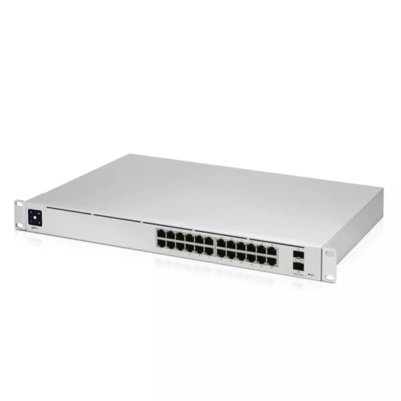 Managed switch UBIQUITI USW-PRO-24-EU — 24× Gigabit RJ-45, 2× SFP+, L2/L3, racková montáž, strieborný