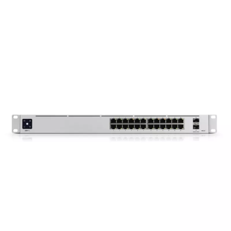 Managed switch UBIQUITI USW-PRO-24-EU — 24× Gigabit RJ-45, 2× SFP+, L2/L3, racková montáž, strieborný
