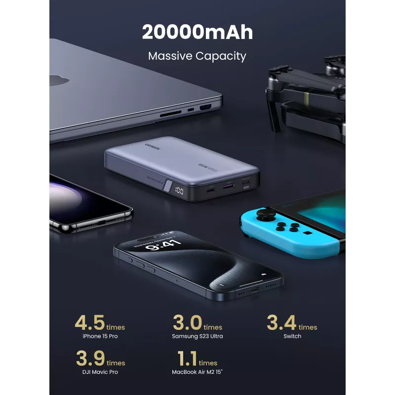 Ugreen 25188 powerbank 20000 mAh sivá