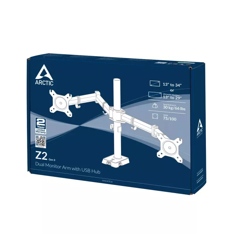 ARCTIC Z2 (Gen 3) - dvojitý držiak na monitory s USB hubom