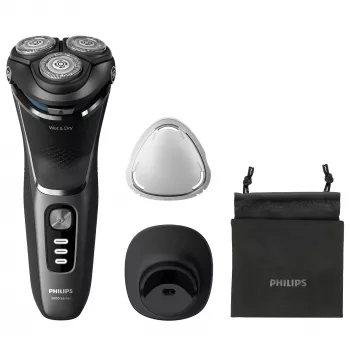 Elektrický holiaci strojček Philips 3000 Series S3343/13 — 3-hlavový rotačný systém, mokré & suché holenie, 60 min. batéria, PowerCut nože