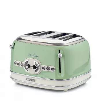 Ariete 156 4-slotový vintage hriankovač, 1600 Watt, 6 stupňov zhnednutia, lakovaná nerez v pastelovo zelenej, bez sendvičových košíkov. zelená