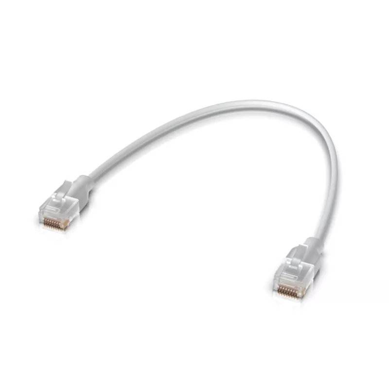 Ethernetový patch kábel UBIQUITI UACC-Cable-Patch-EL 0,3 m Cat6 2,5 Gbit/s PoE++ biely