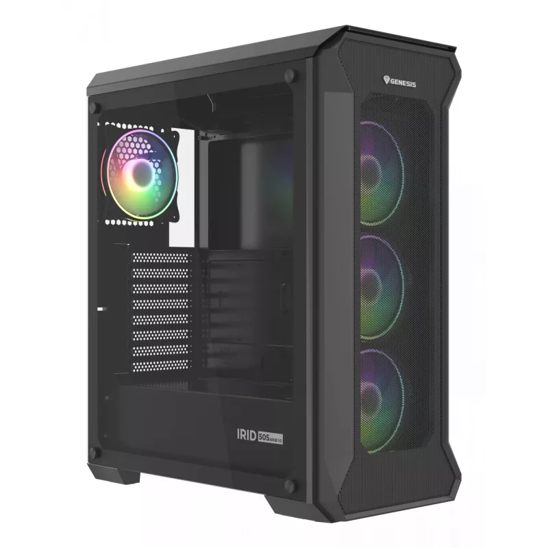 GENESIS Irid 505 ARGB Midi Tower čierna, priehľadná
