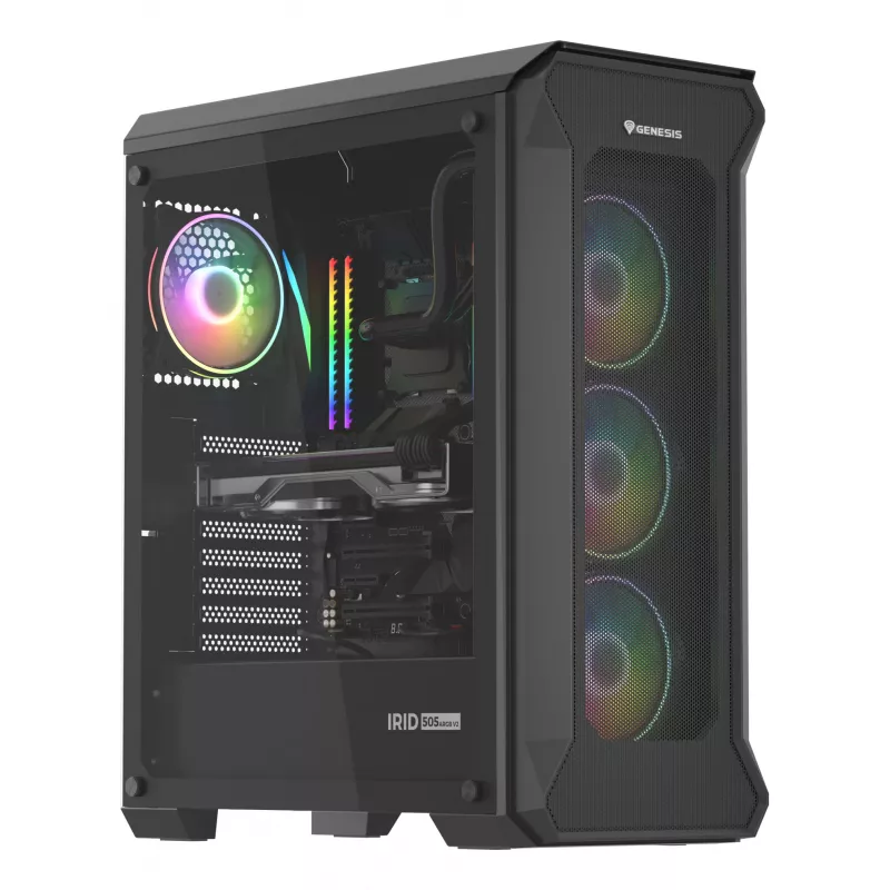 GENESIS Irid 505 ARGB Midi Tower čierna, priehľadná