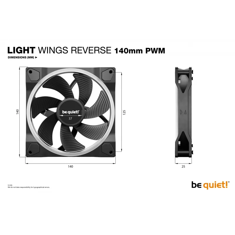 be quiet! Light Wings 140 mm PWM Reverse čierny ventilátor do skrine 14 cm 1 ks