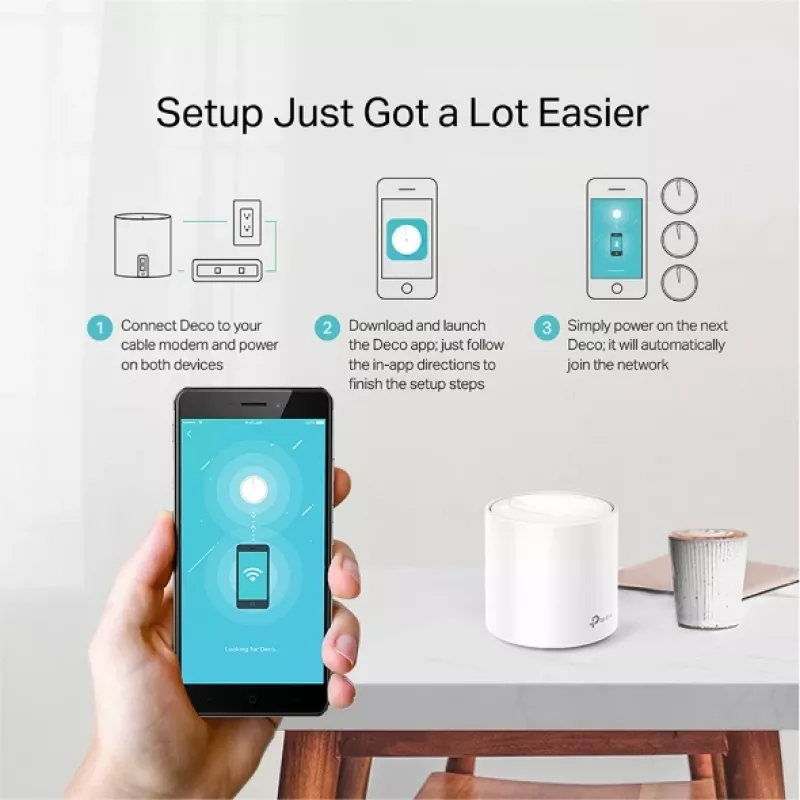 TP-Link AX1800 Whole Home Mesh Wi-Fi 6 systém, biela, interiérový, mesh router, napájanie, FCC
