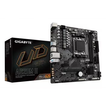 GIGABYTE A620M H základná doska - podporuje AMD Ryzen 8000 CPU, 5+2+2 fázové digitálne VRM, až do 7200MHz DDR5 (OC), 1xPCIe 4.0 M.2, GbE LAN, USB 3.2 Gen 1