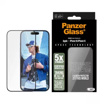 PanzerGlass ® Ceramic Screen Protector iPhone 16 | 15 | Ultra-Wide Fit s EasyAligner