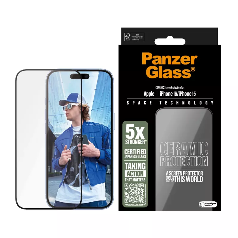 PanzerGlass ® Ceramic Screen Protector iPhone 16 | 15 | Ultra-Wide Fit s EasyAligner