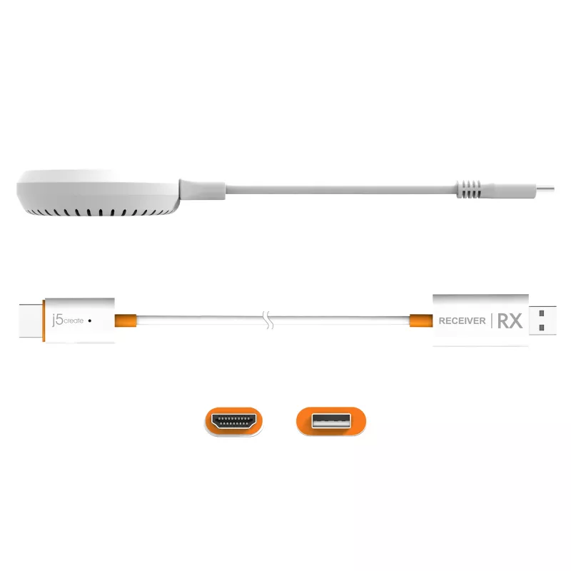 j5create JVAW62 ScreenCast USB-C® Wireless Display HDMI™ Extender, biela a oranžová