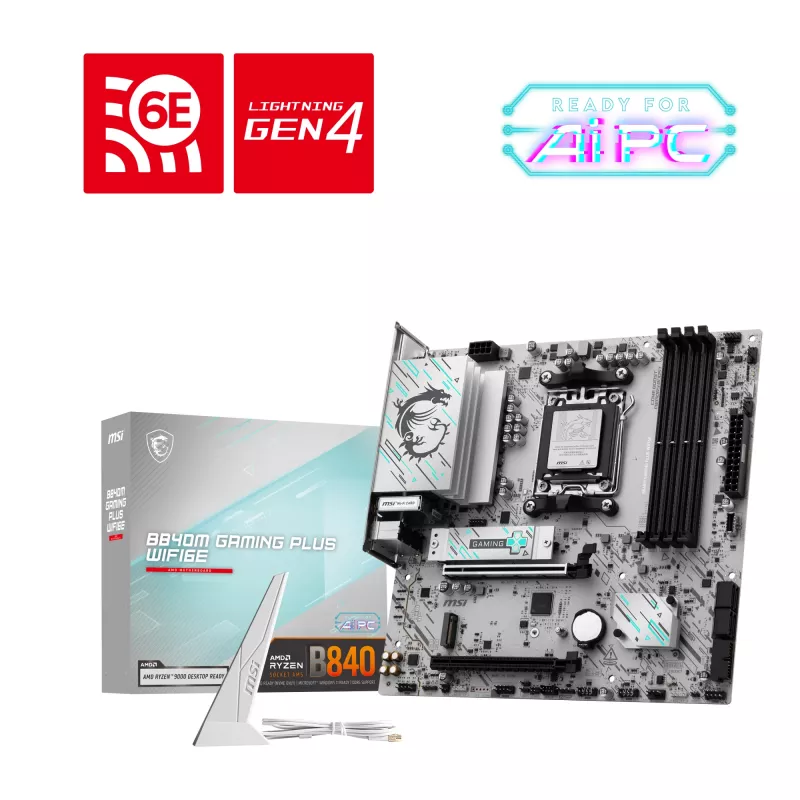 Základná doska MSI B840M GAMING PLUS WIFI6E microATX, socket AM5, DDR5 do 256 GB, Wi‑Fi 6E, 2,5GbE, M.2 x2, HDMI 2.1