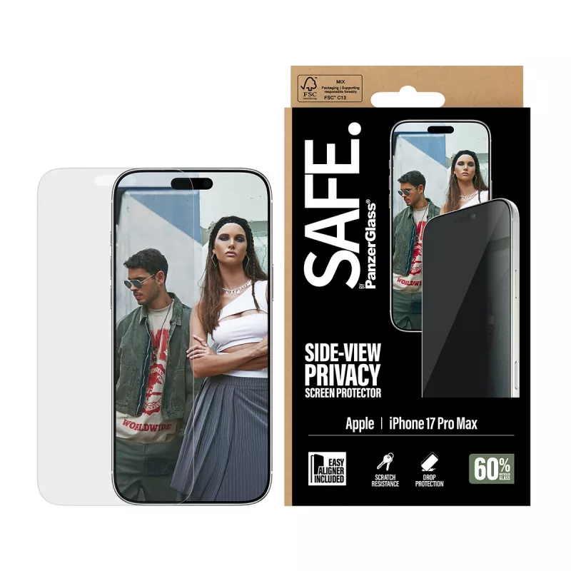 PanzerGlass SAFE. by ® 2-Way Privacy Screen Protector iPhone 17 Pro Max | Ultra-Wide Fit s EasyAligner