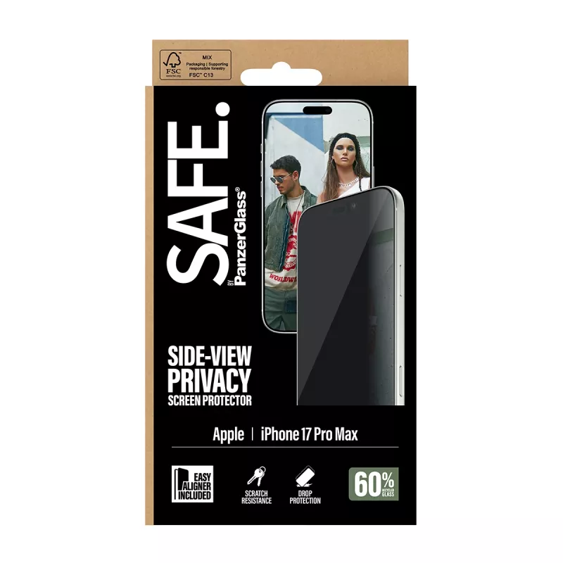 PanzerGlass SAFE. by ® 2-Way Privacy Screen Protector iPhone 17 Pro Max | Ultra-Wide Fit s EasyAligner