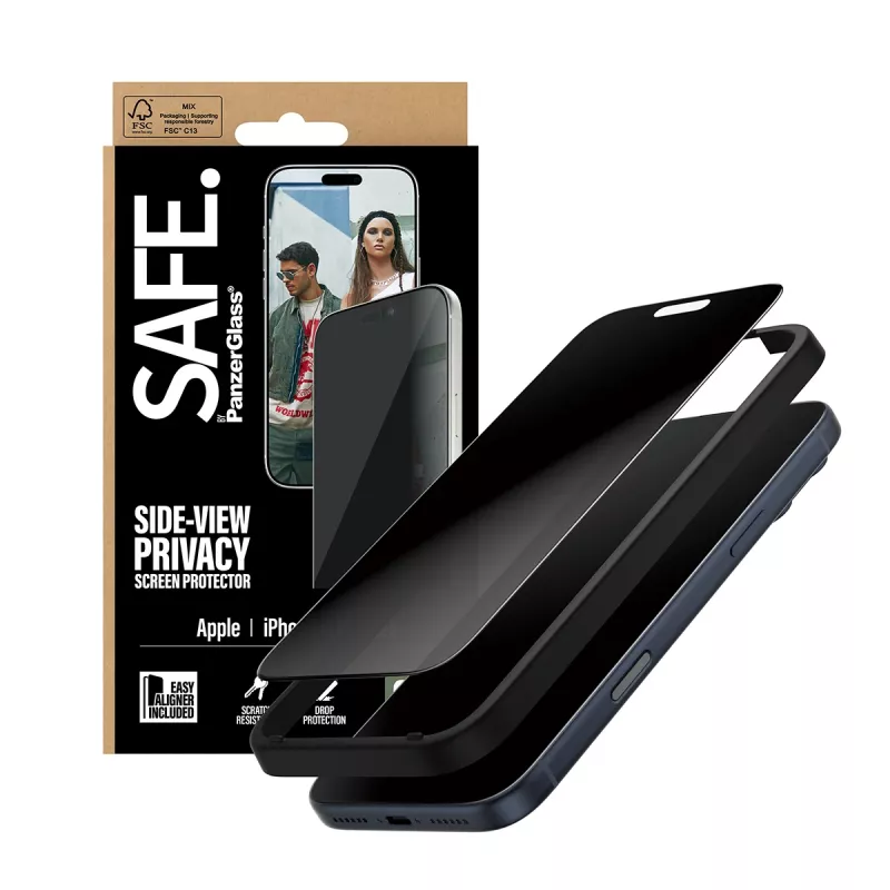 PanzerGlass SAFE. by ® 2-Way Privacy Screen Protector iPhone 17 Pro Max | Ultra-Wide Fit s EasyAligner