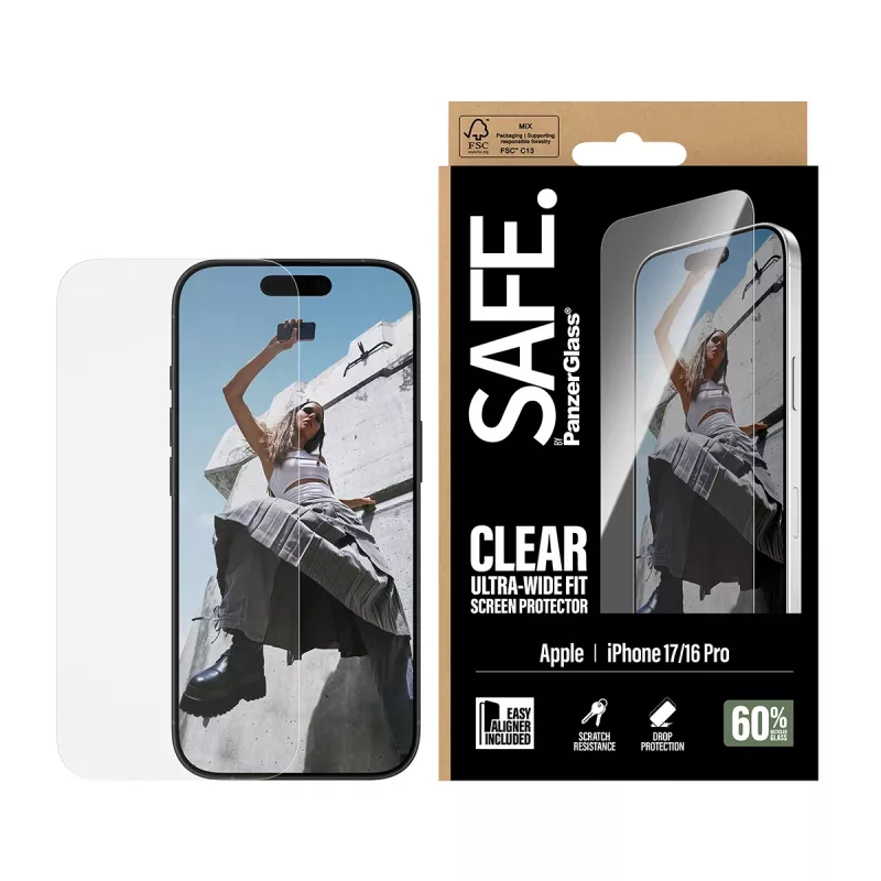 PanzerGlass SAFE. by ® Screen Protector iPhone 17 | iPhone 16 Pro | Ultra-Wide Fit s EasyAligner