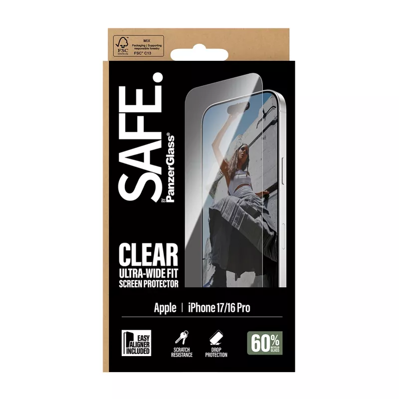 PanzerGlass SAFE. by ® Screen Protector iPhone 17 | iPhone 16 Pro | Ultra-Wide Fit s EasyAligner