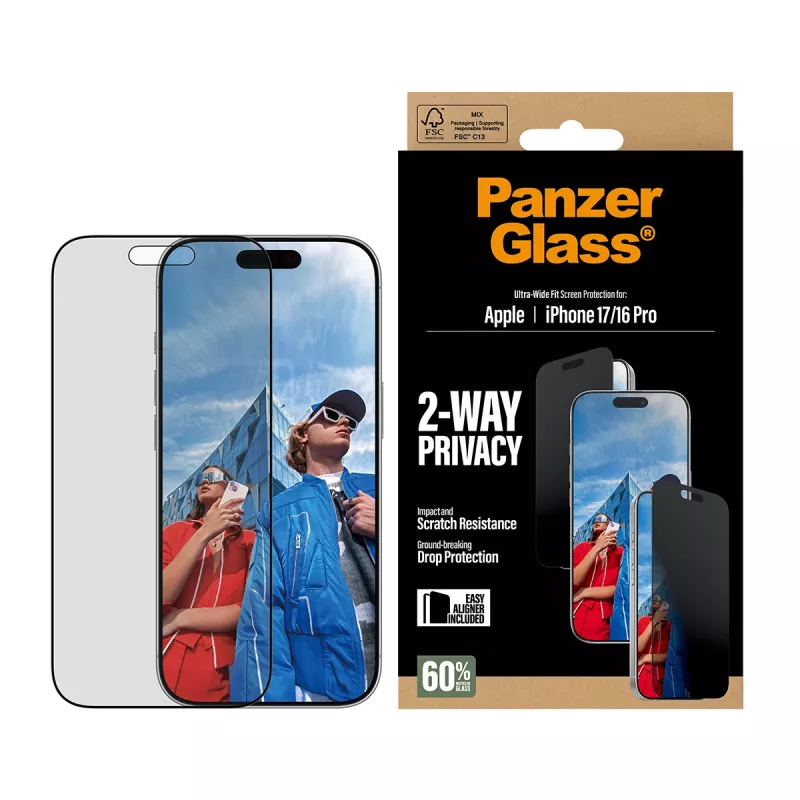 PanzerGlass ® 2-Way Privacy Screen Protector iPhone 17 | iPhone 16 Pro | Ultra-Wide Fit s EasyAligner