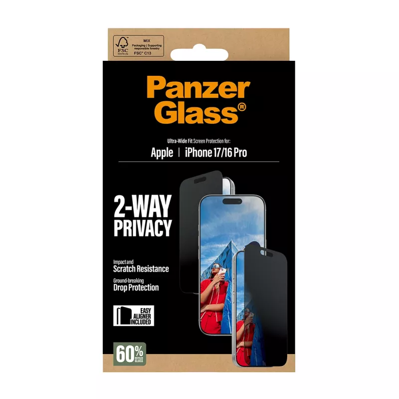 PanzerGlass ® 2-Way Privacy Screen Protector iPhone 17 | iPhone 16 Pro | Ultra-Wide Fit s EasyAligner