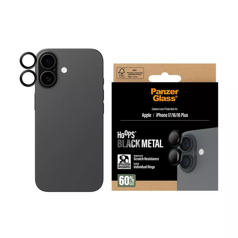 PanzerGlass ® Hoops® ochrana kamery čierna iPhone 17 | iPhone 16 | 16 Plus