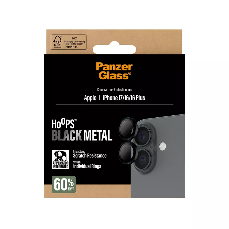 PanzerGlass ® Hoops® ochrana kamery čierna iPhone 17 | iPhone 16 | 16 Plus