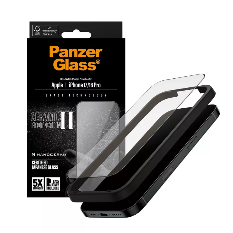 PanzerGlass ® Ceramic II ochranná fólia displeja iPhone 17 | iPhone 16 Pro | Ultra-Wide Fit s EasyAligner