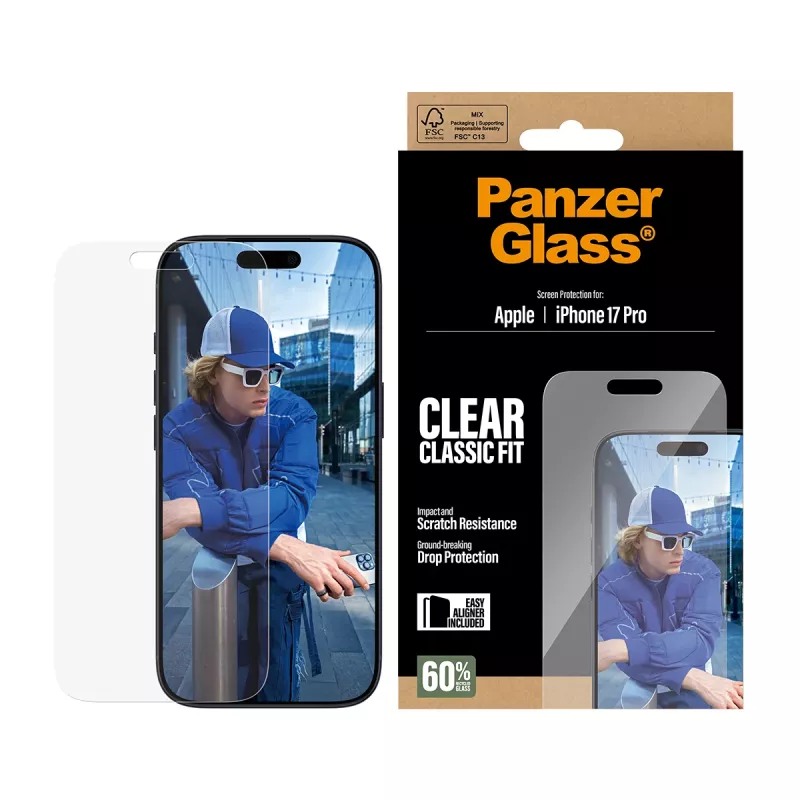 PanzerGlass iPhone 17 Pro Classic Fit EasyAligner ochranná fólia displeja, odolná proti poškriabaniu, odolná proti nárazom