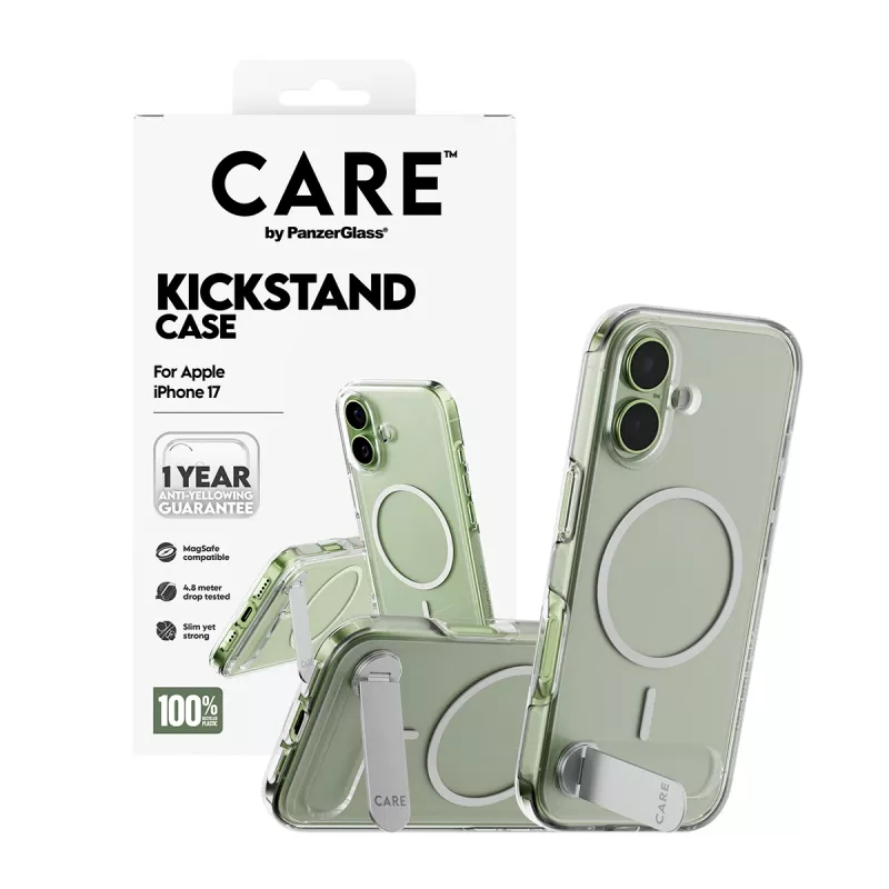 PanzerGlass CARE by Feature puzdro, transparentné, s Kickstand & MagSafe, iPhone 17