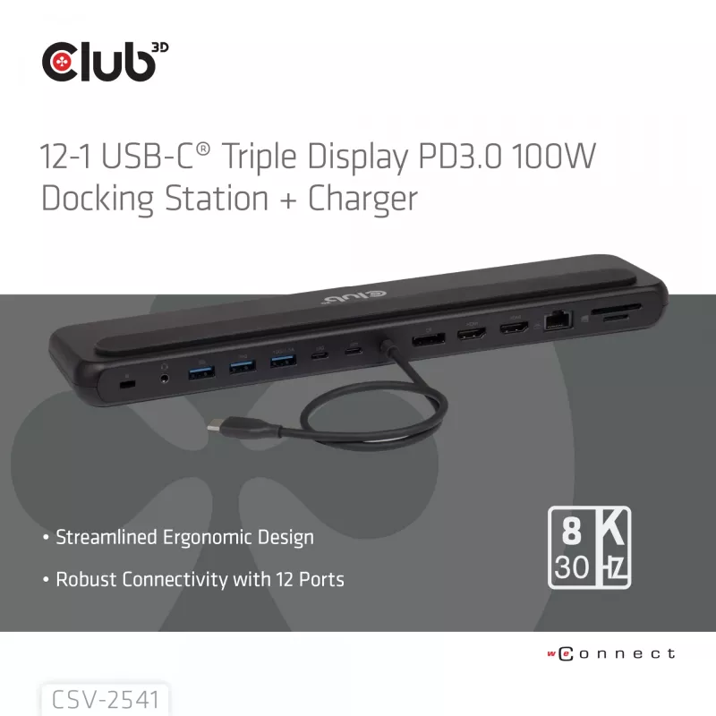 Dokovacia stanica club 3d CSV-2541 USB-C s výstupmi HDMI a DisplayPort