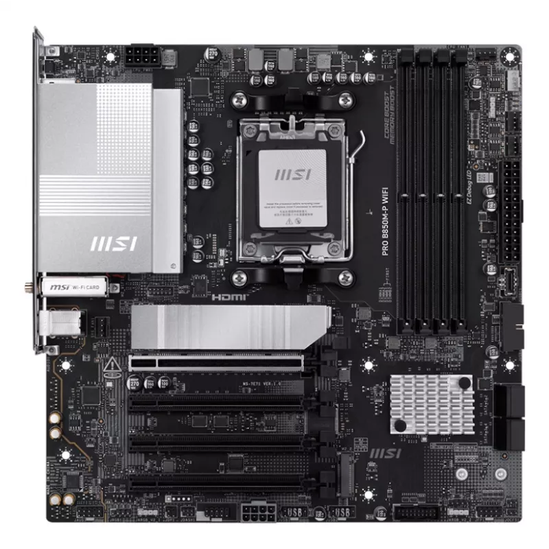 Základná doska MSI PRO B850M-P WIFI micro ATX, AMD B850, Socket AM5, 4×DDR5 DIMM, 3×M.2, Wi‑Fi 7, 5Gb LAN