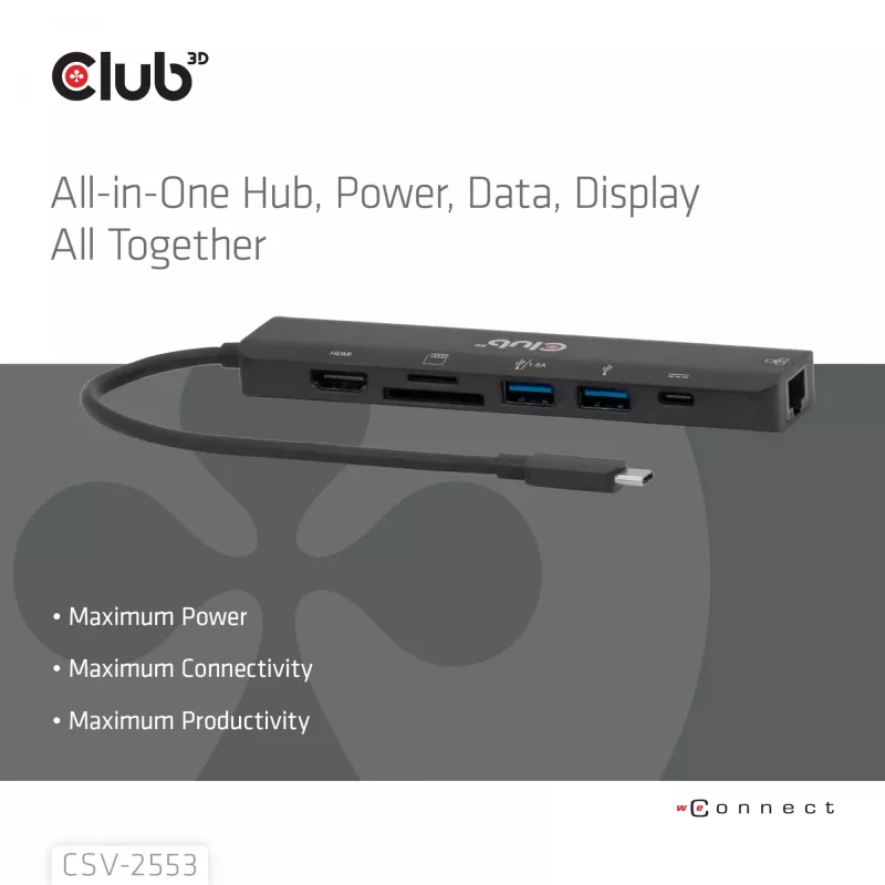 CLUB3D CSV-2553 rozbočovač USB Type-C 5000 Mbit/s čierny