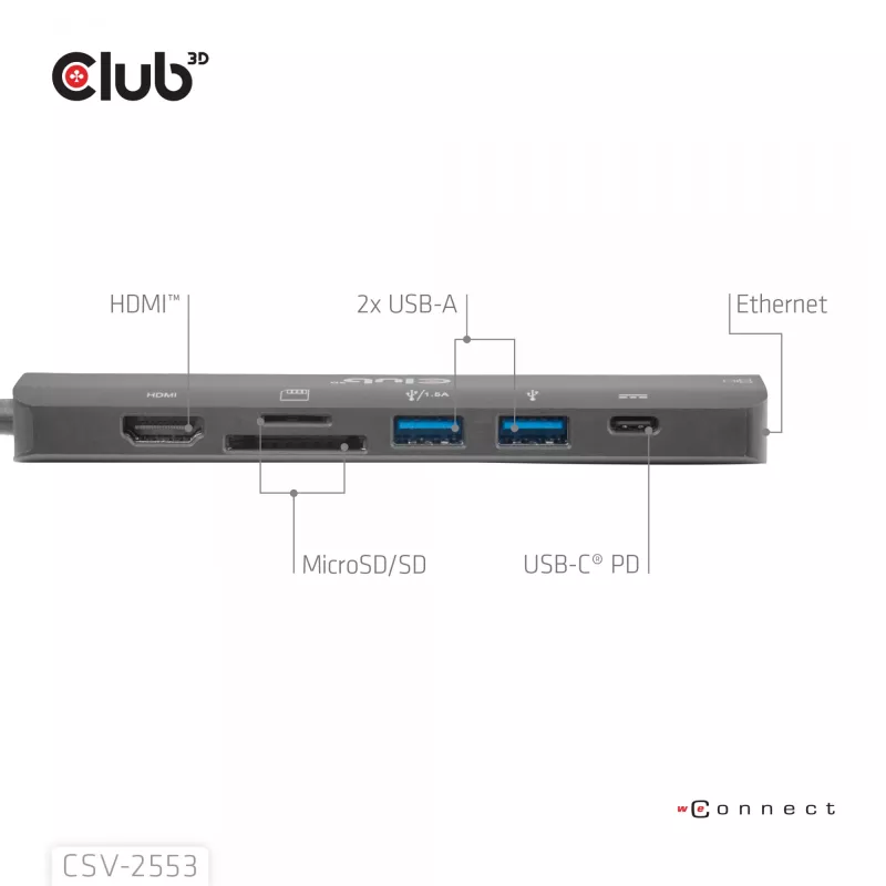 CLUB3D CSV-2553 rozbočovač USB Type-C 5000 Mbit/s čierny